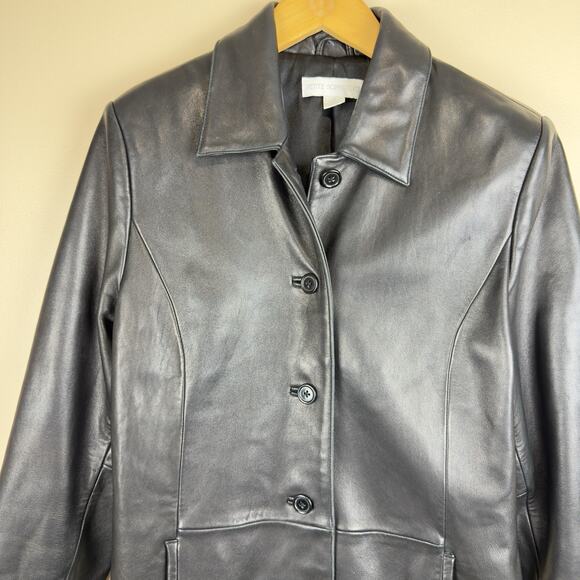 Petite Sophisticate Black Leather Blazer Jacket Women’s Size M Button Front - Picture 3 of 14